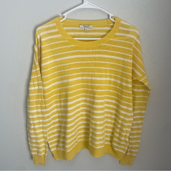 Madewell Yellow and White Striped Pullover Crewneck Studio Sweater Size Small - Picture 2 of 9